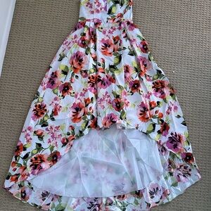 Sequin Hearts Floral High Low Dress - Pink and Green